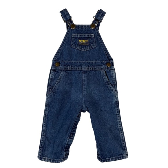 OshKosh Baby Denim Overalls 18 Months Vintage Jean Romper Snap Leg USA Made - Picture 1 of 6